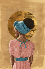 Afrohemian home decor wall art with standalone artwork, no mockup, painterly gold sun. Digital mockup.