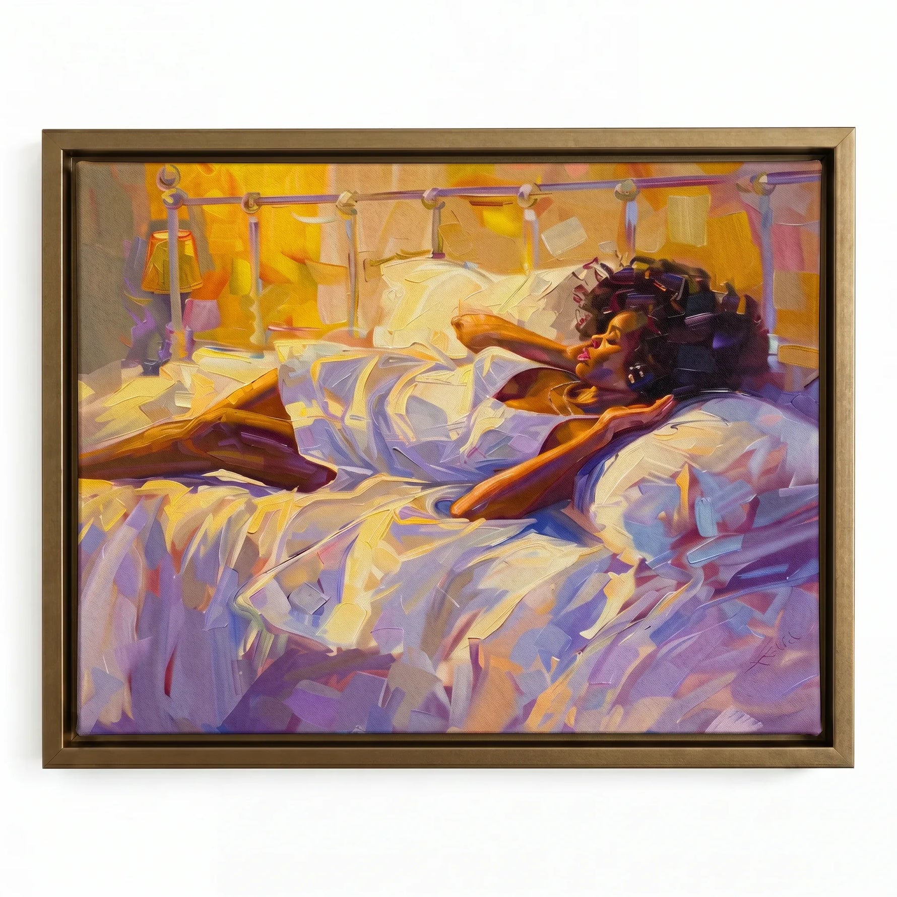 All That canvas in gold floating frame, Modern Black art. Digital mockup.