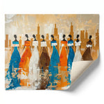 African tribal elder art rolled canvas print ready for custom framing, African women silhouettes heritage scene, abstract. Digital mockup.