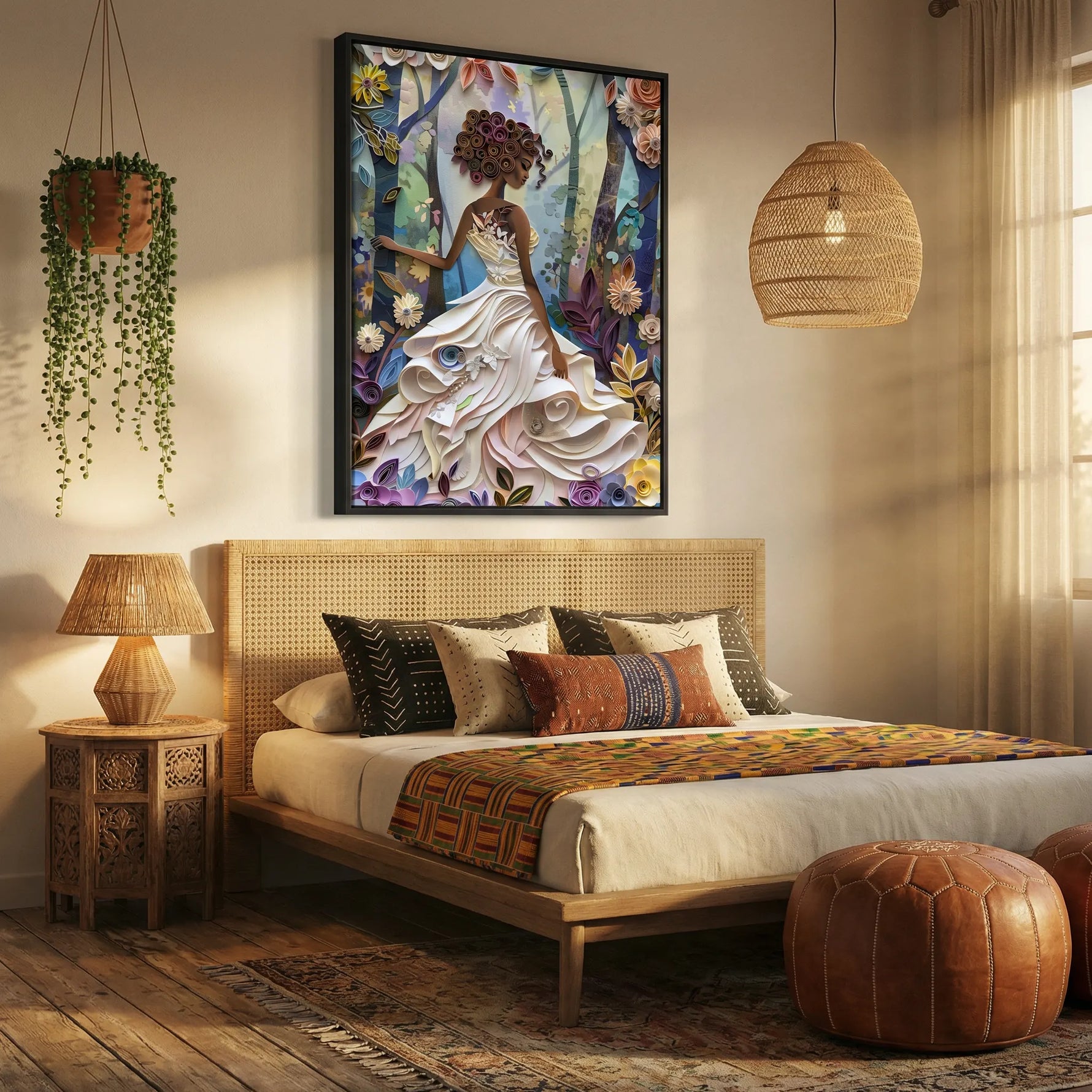 Black woman canvas art for bedroom. Digital mockup.