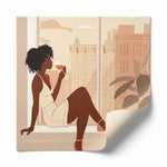 City Sip canvas print rolled for custom framing, Afro boho living room art. Digital mockup.