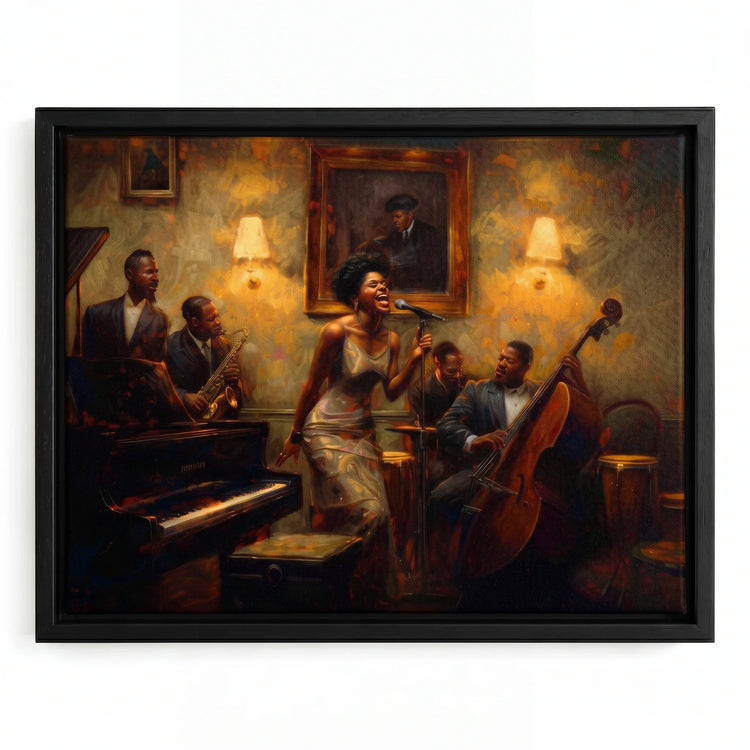 Full Session canvas in black floating frame, Modern Black art. Digital mockup.