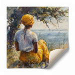 Gullah Geechee heritage art rolled canvas print ready for custom framing, Black woman by marsh tree watercolor. Digital mockup.