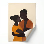 Black love canvas art rolled canvas print ready for custom framing, minimalist Black couple embrace illustration. Digital mockup.
