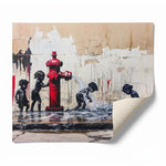 Urban Black aesthetic wall art rolled canvas print ready for custom framing, Black children with fire hydrant urban art. Digital mockup.