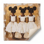 Black art for nursery walls rolled canvas print ready for custom framing, three Black girl sisters painterly. Digital mockup.