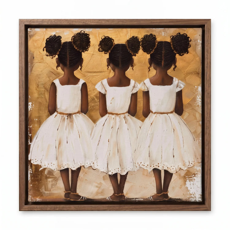 Lil Sis canvas in walnut floating frame, Black motherhood nursery wall art. Digital mockup.