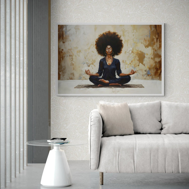Melanin queen wellness health art for living room. Digital mockup.