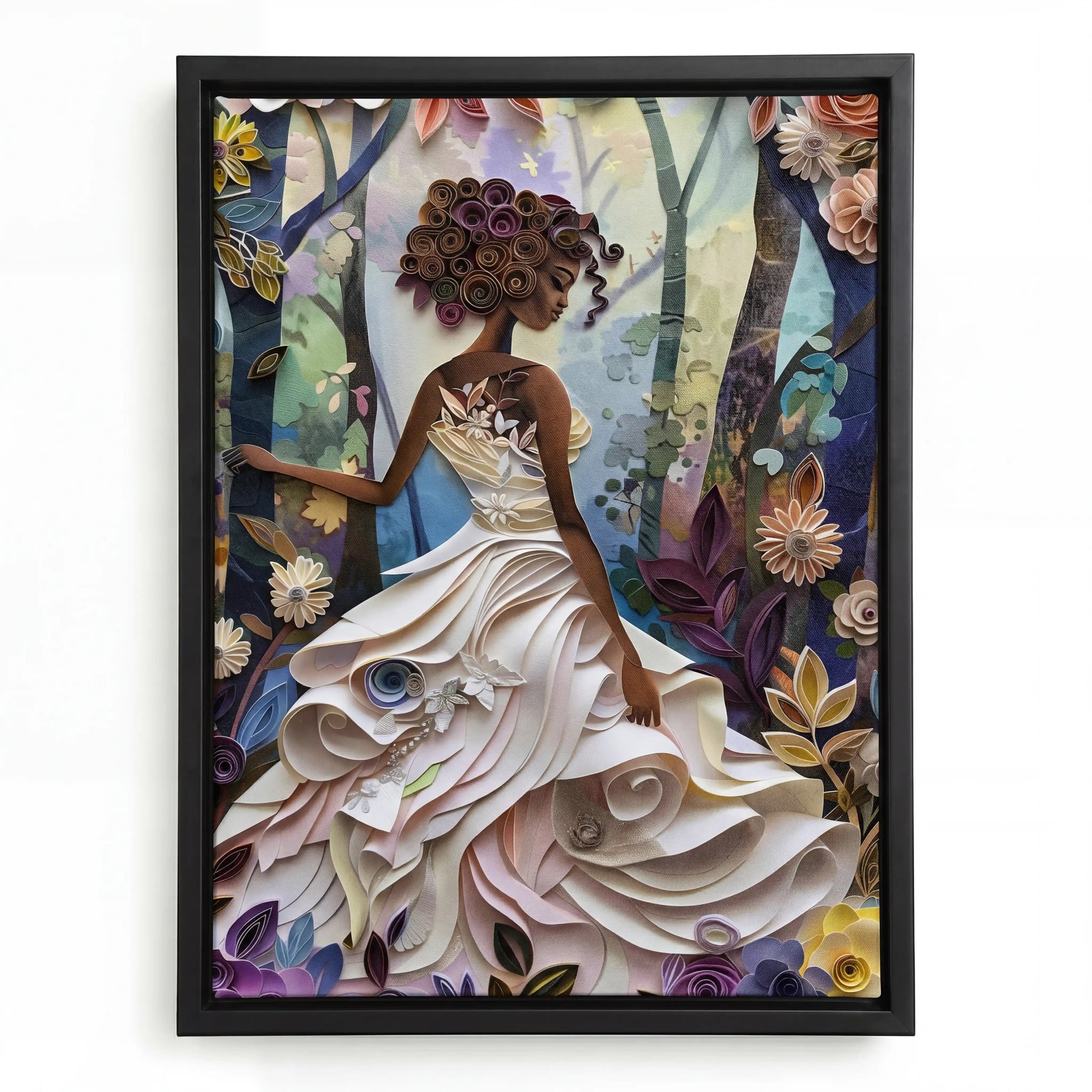 Quilted Soul canvas in black floating frame, Black excellence wall art. Digital mockup.