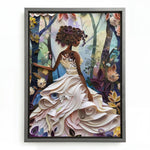 Quilted Soul canvas in silver floating frame, Afrocentric wall decor canvas. Digital mockup.