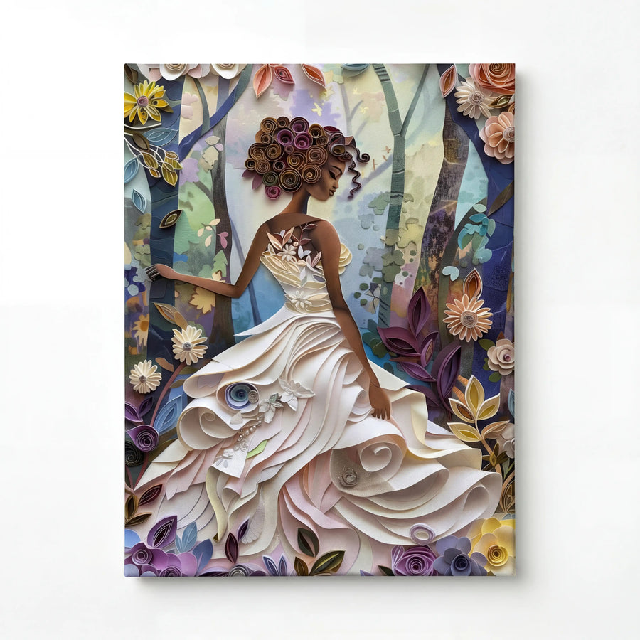 Quilted Soul stretched canvas with gallery wrap edges, Black woman canvas art. Digital mockup.