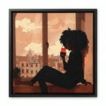 Sippin canvas in black floating frame, Modern Black art. Digital mockup.