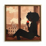Sippin canvas in gold floating frame, Modern Black art. Digital mockup.