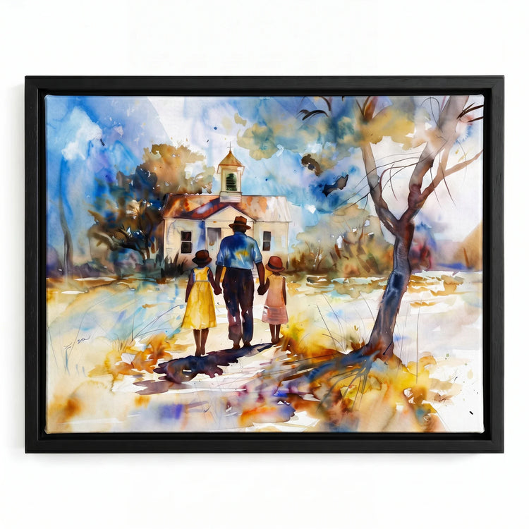 Sunday Best canvas in black floating frame, Modern Black art. Digital mockup.
