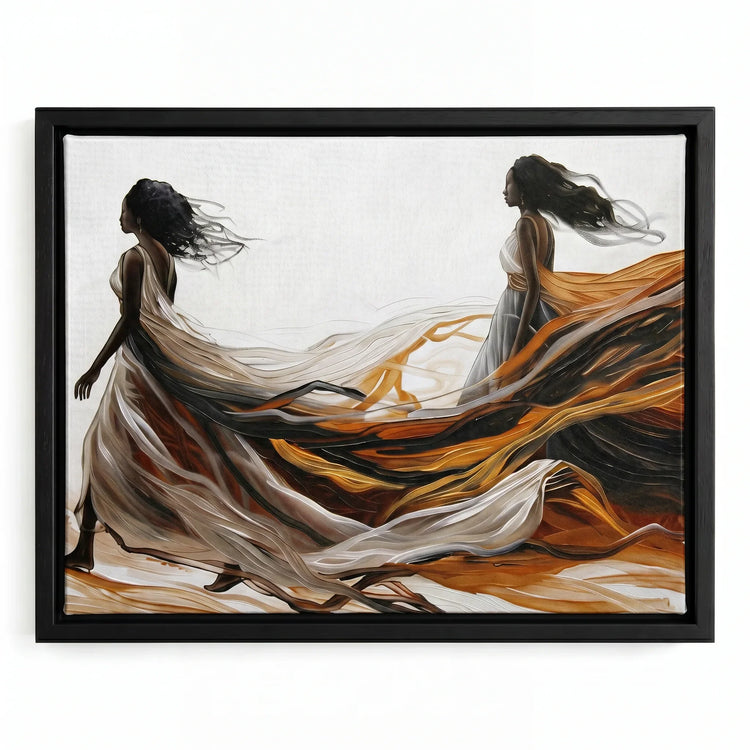 Unbothered canvas in black floating frame, Modern Black art. Digital mockup.